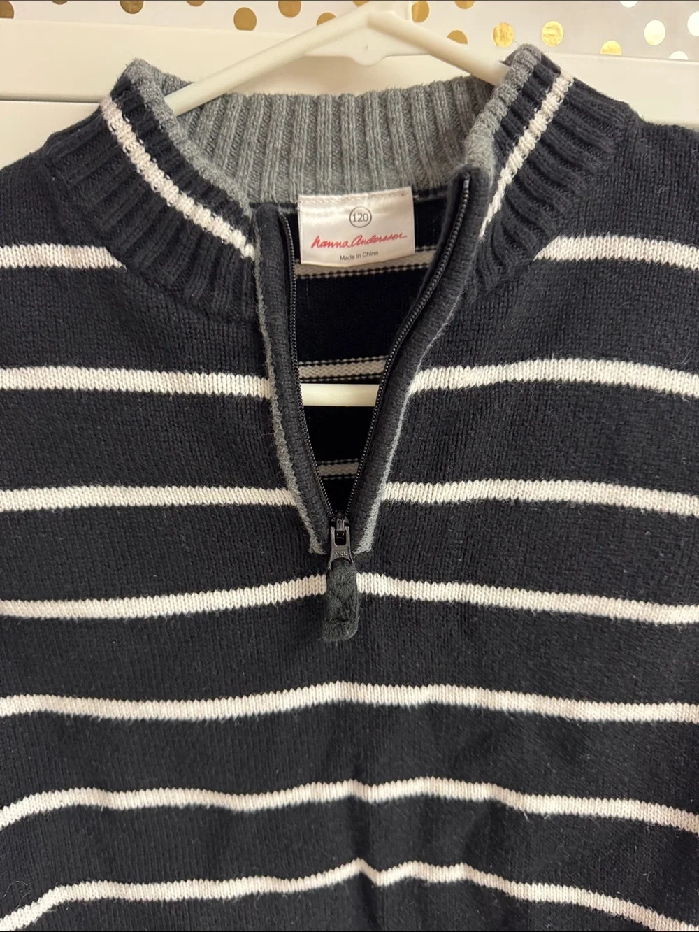 Hanna Andersson Black, White & Gray Striped Zip-Up Sweater